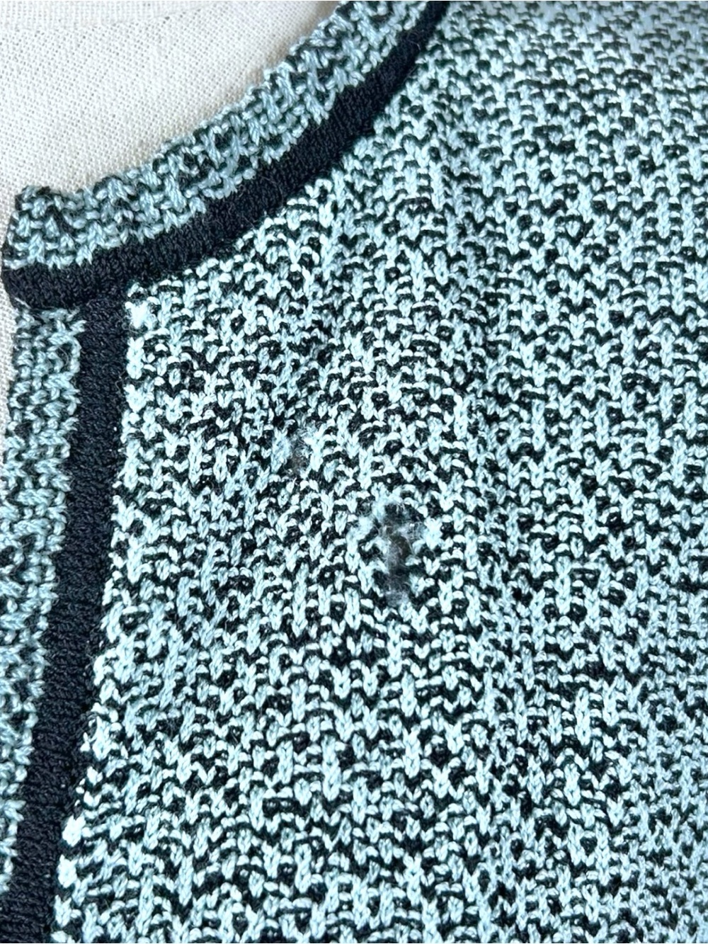 Vintage St. John Collection by Marie Gray Aqua Blue Black Knit Duster Cardigan - Picture 3 of 4